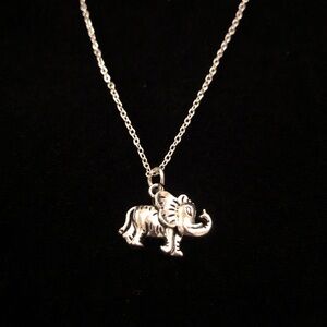 Silver Tone Elephant With Stripes Pendant Necklace